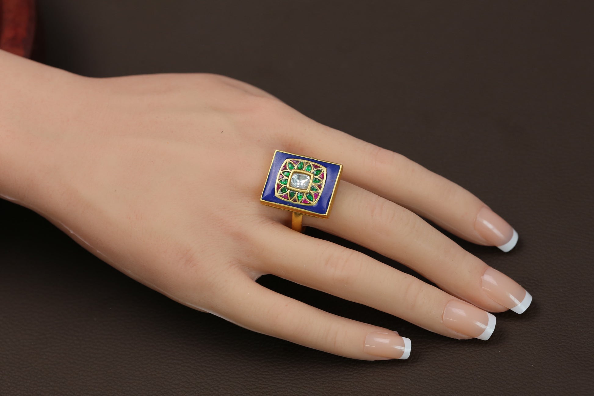 Meenakari Jadau Kundan Ring - Multicolor