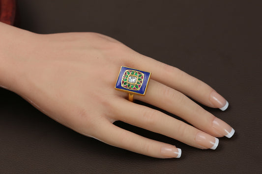 Meenakari Jadau Kundan Ring - Multicolor