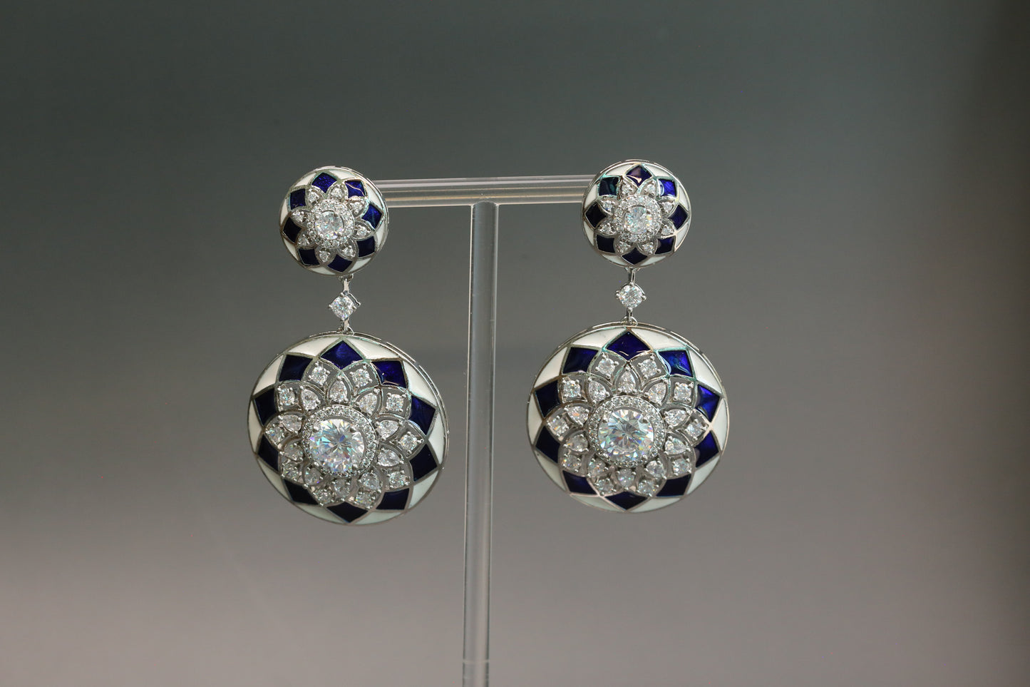 Contemporary Premium CZ Enamel Earrings - Blue