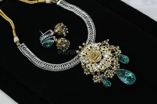Dual Tone Fusion Kundan Jalebi Necklace Set