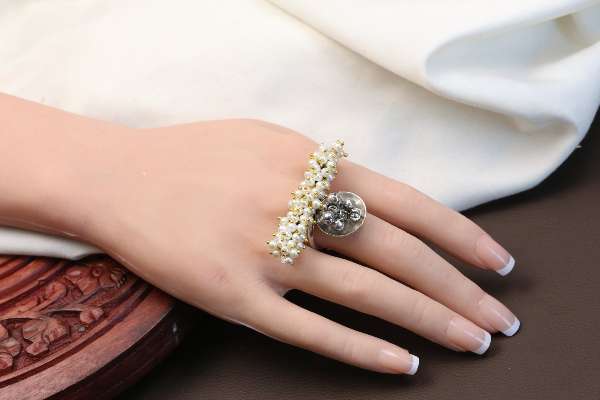 Oxidized Pearl Ghungroo Adjustable Ring