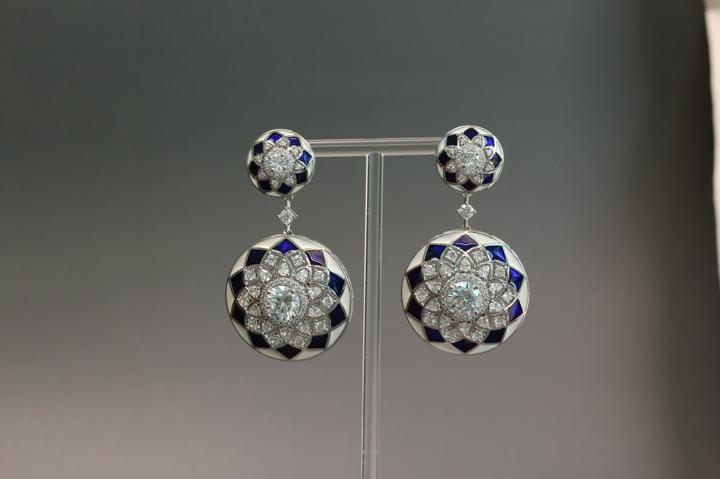 Contemporary Premium CZ Enamel Earrings - Blue