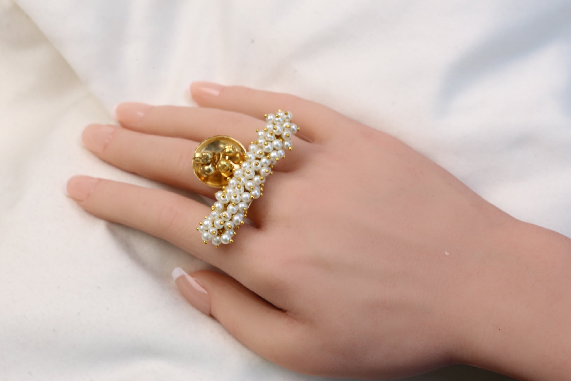 Gold Pearl Ghungroo Adjustable Ring