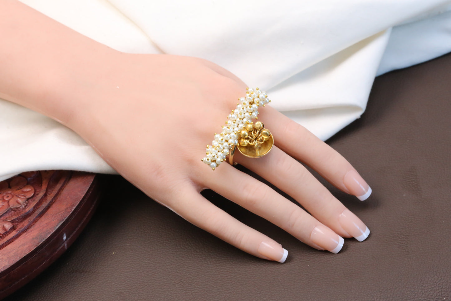 Gold Pearl Ghungroo Adjustable Ring