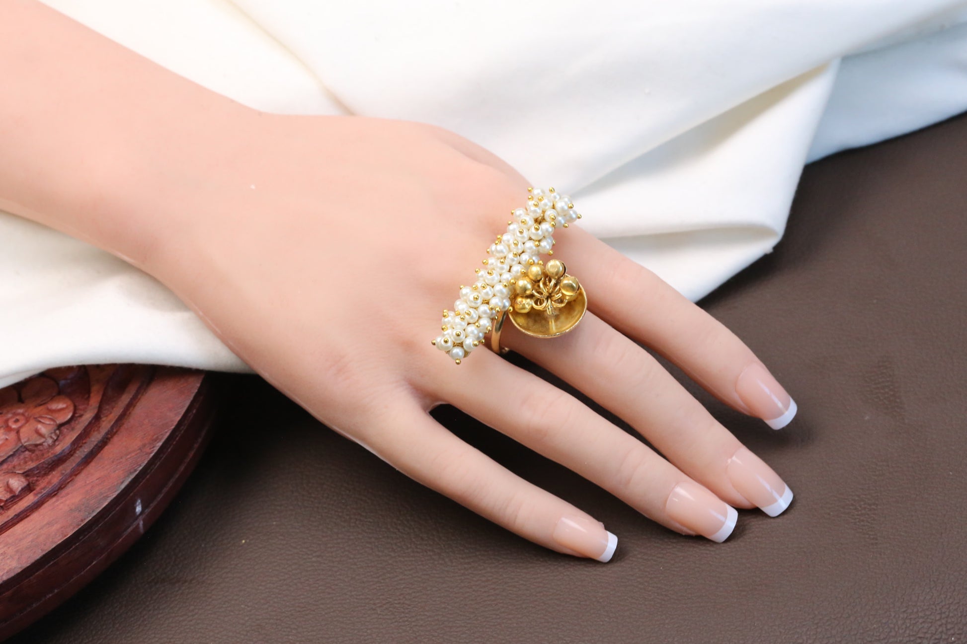Gold Pearl Ghungroo Adjustable Ring