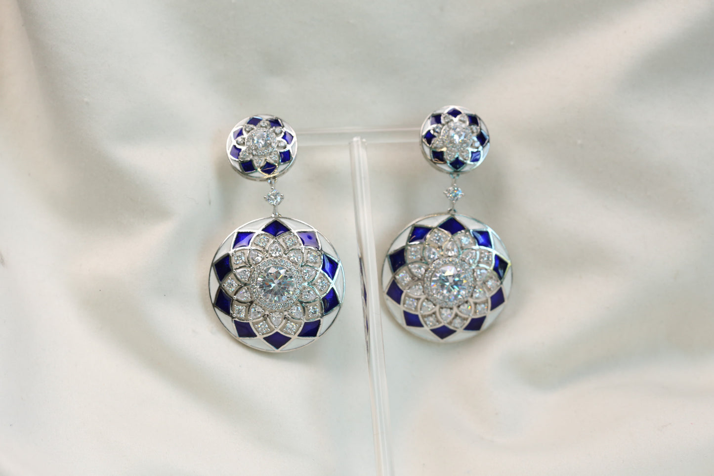 Contemporary Premium CZ Enamel Earrings - Blue