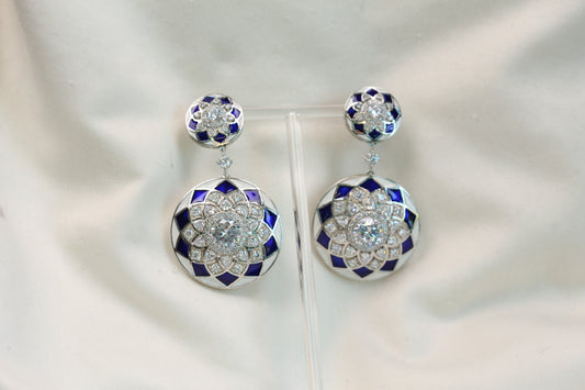 Contemporary Premium CZ Enamel Earrings - Blue