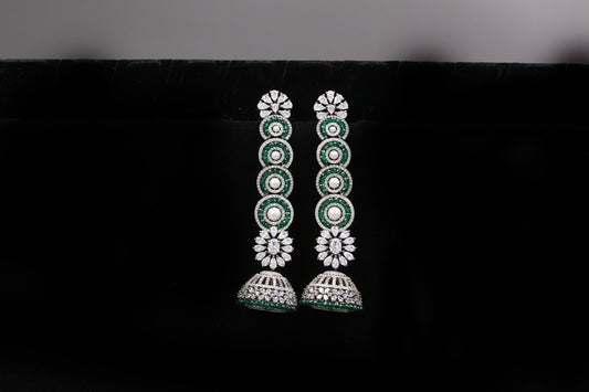 Diya Victorian CZ Jhumka - Green