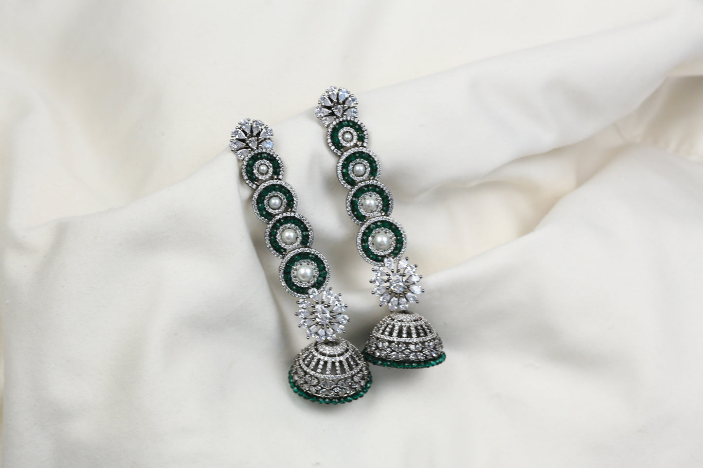 Diya Victorian CZ Jhumka - Green