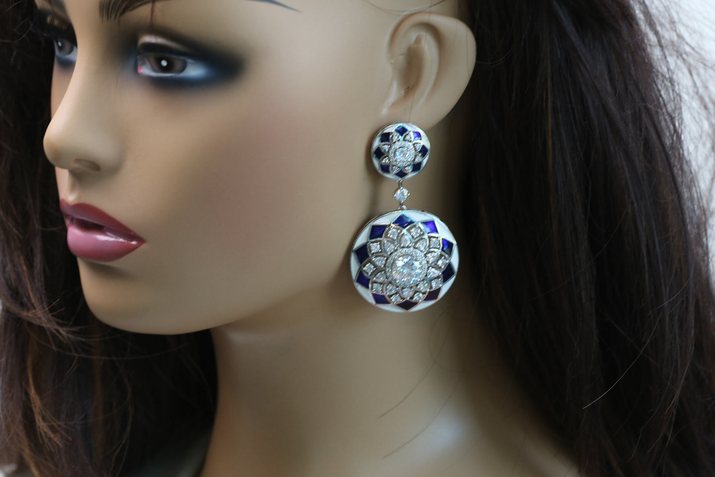 Contemporary Premium CZ Enamel Earrings - Blue