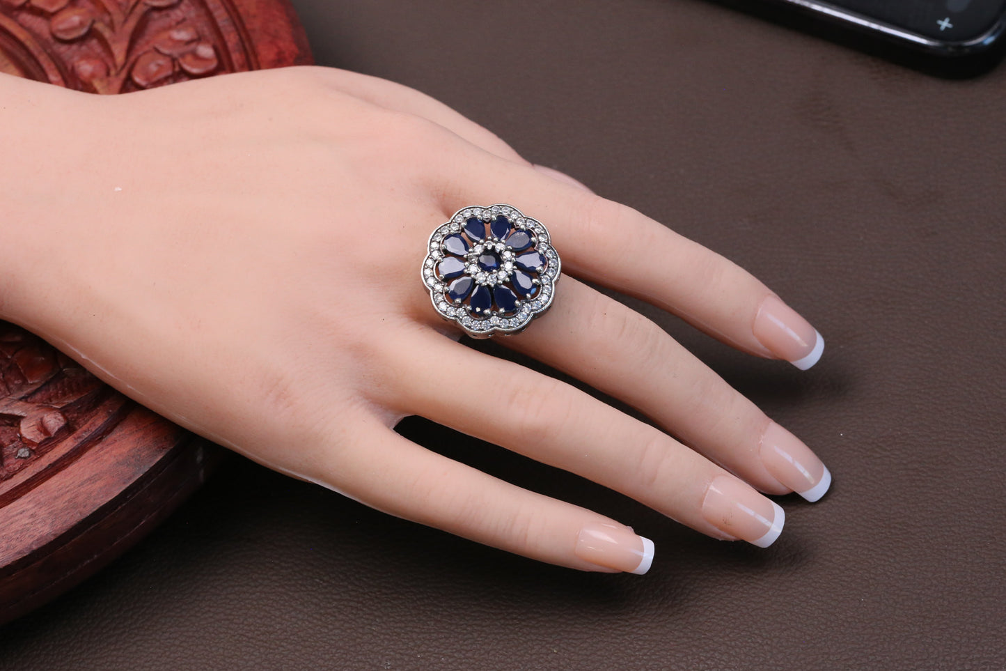Blue CZ Oxidized Ring - Adjustable