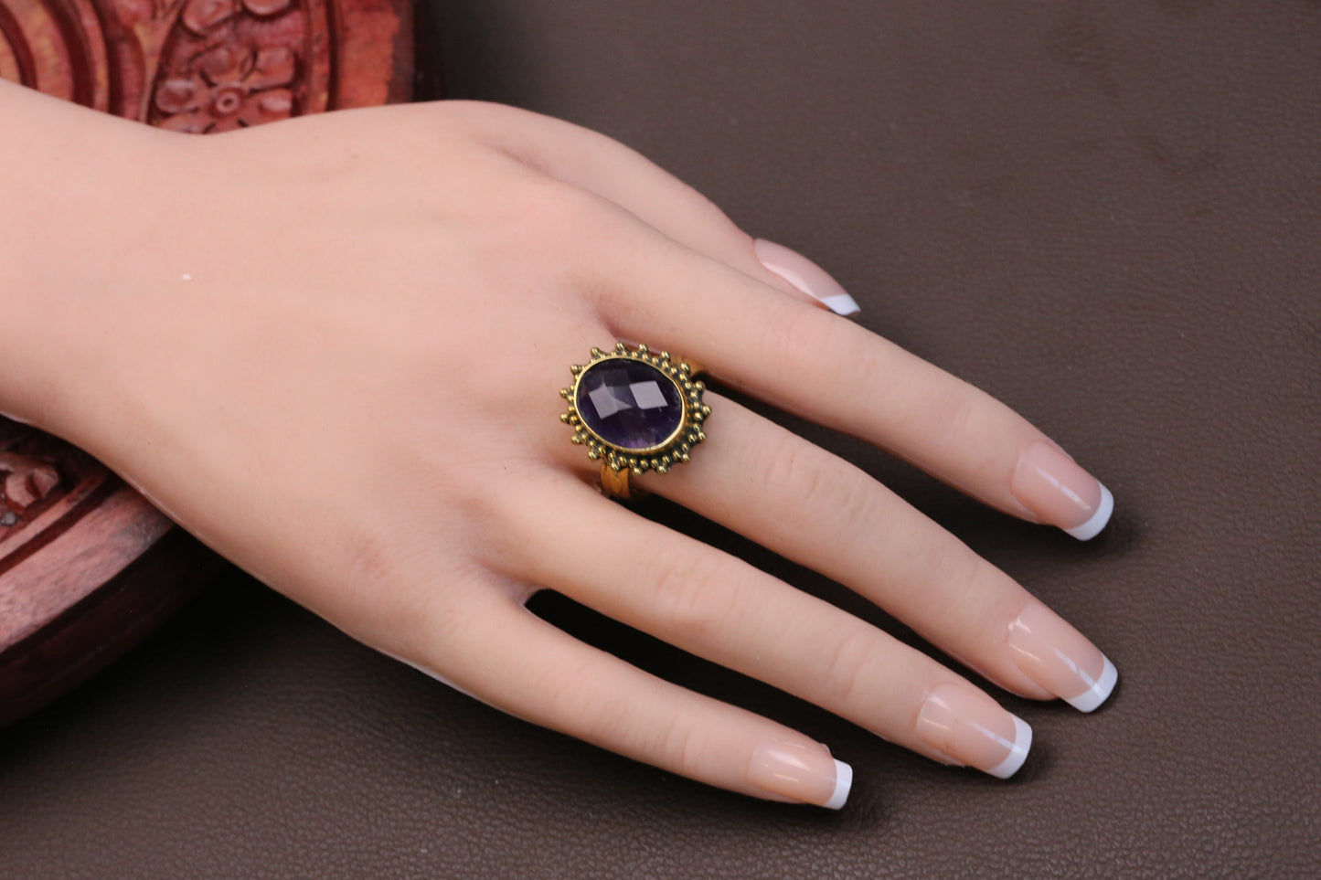 Amethyst Brass Ring - Adjustable