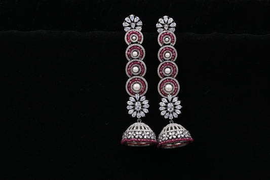 Diya Victorian CZ Jhumka - Red