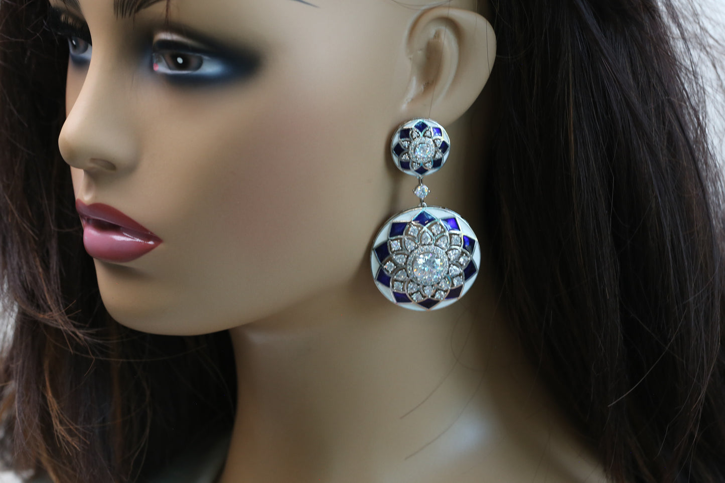 Contemporary Premium CZ Enamel Earrings - Blue