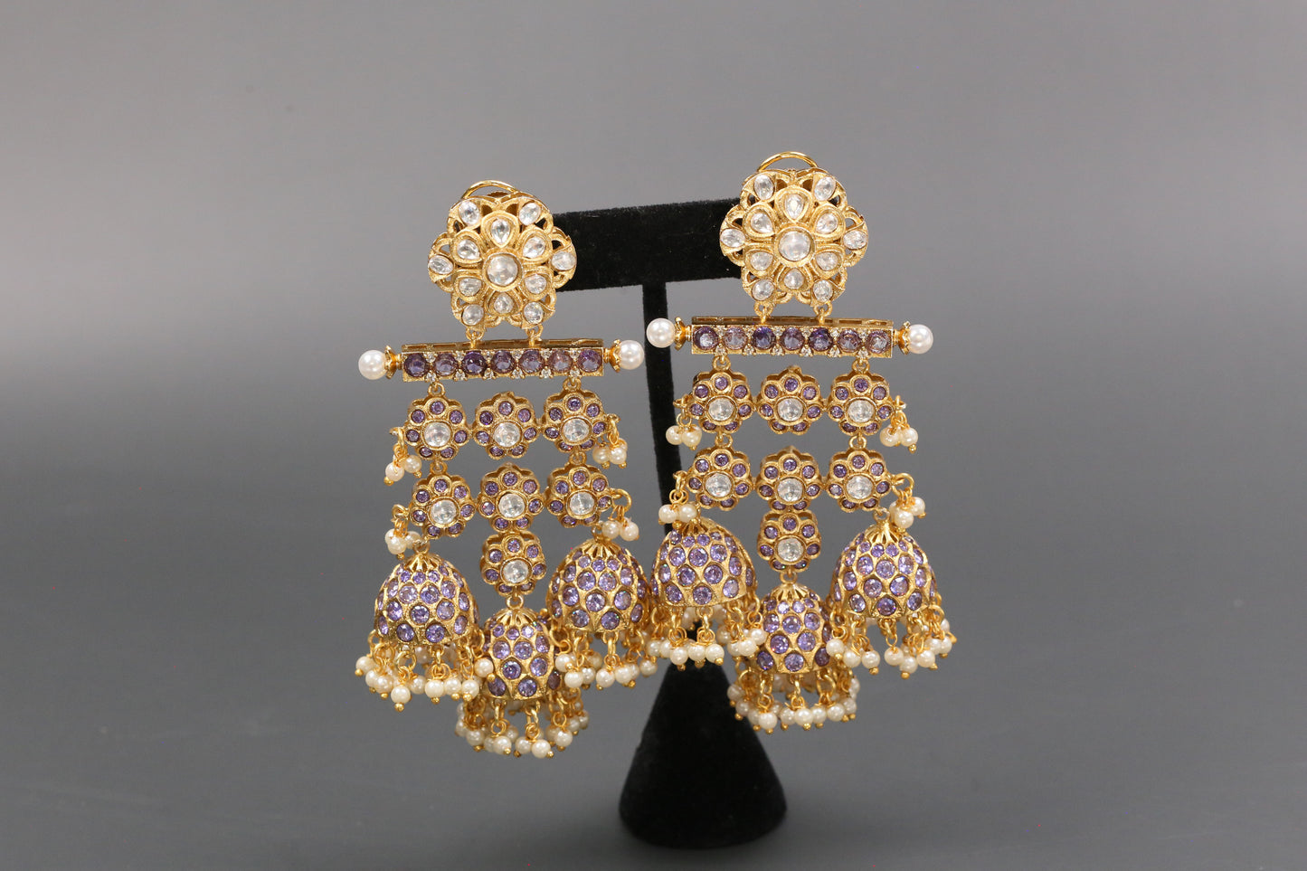 Large Kundan CZ Jhumka - Purple