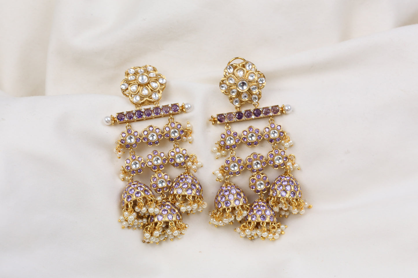 Large Kundan CZ Jhumka - Purple