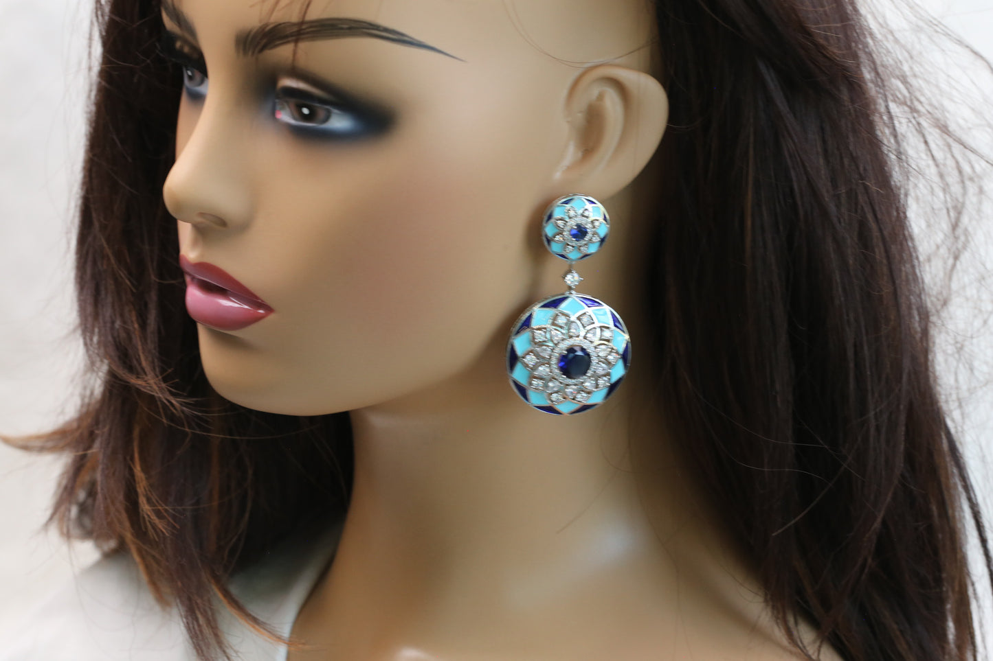 Contemporary Premium CZ Enamel Earrings - Turquoise