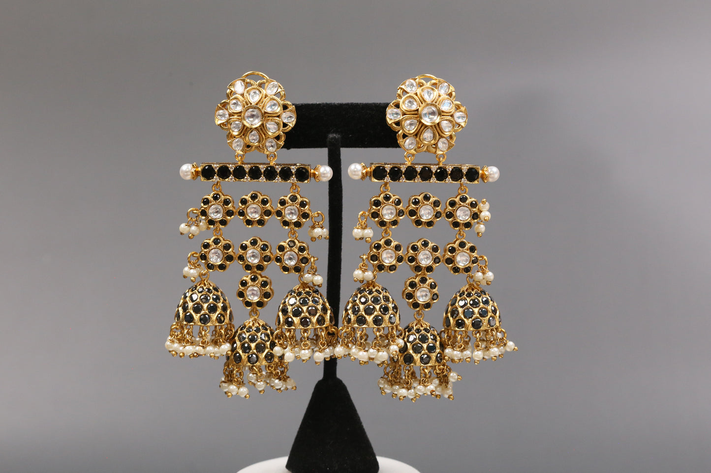 Large Kundan CZ Jhumka - Black