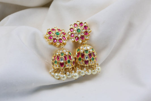 Multicolor Kundan Polki Jhumka