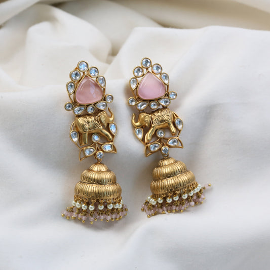 Uncut Clear Kundan Pink Jhumka