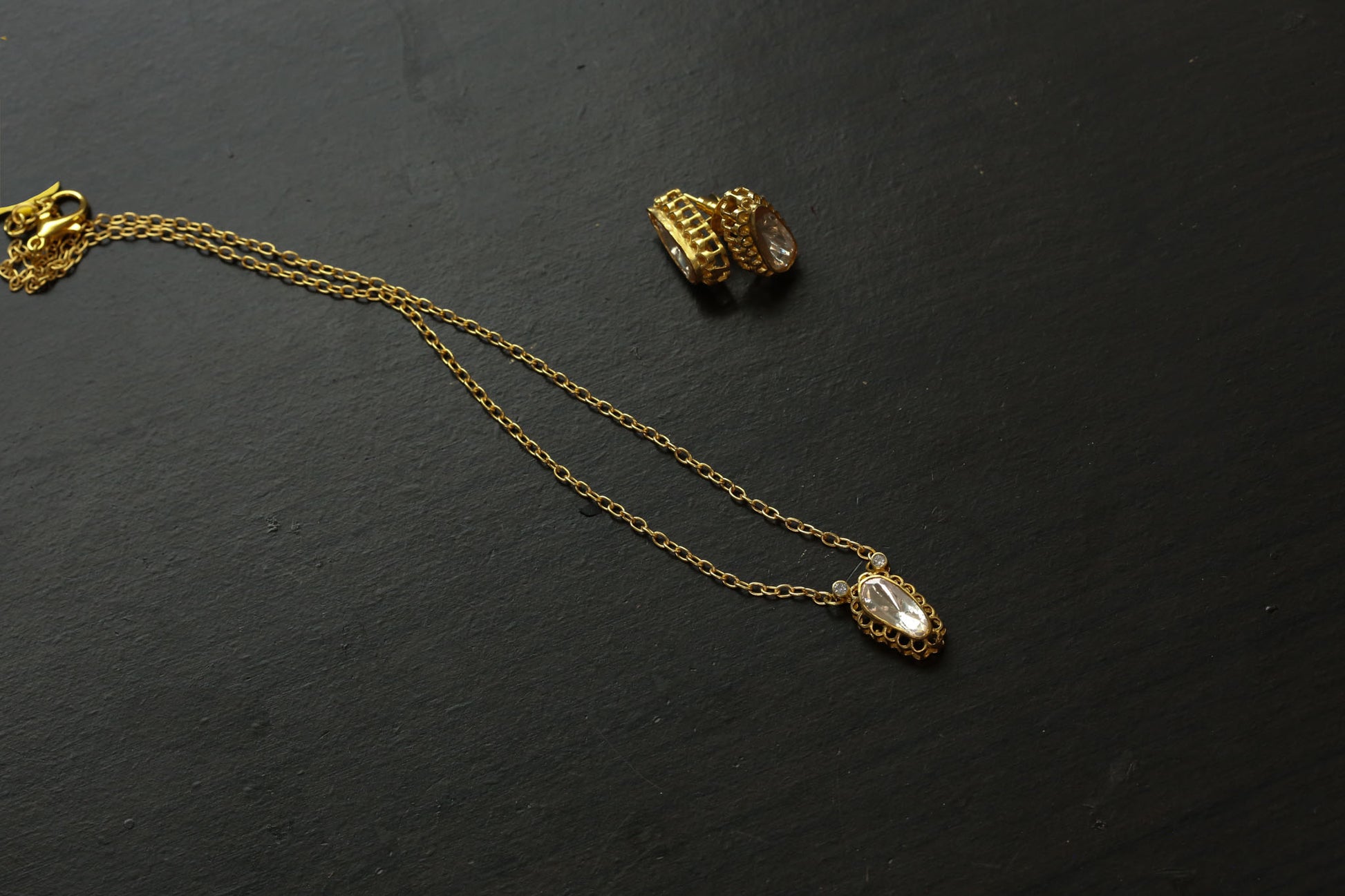 Dainty Mossanite Polki Necklace Set