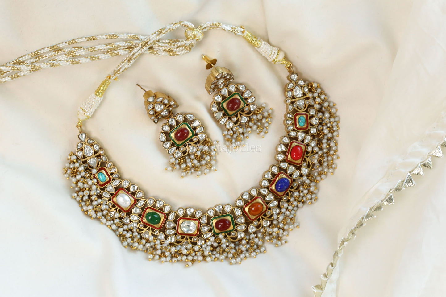 Semiprecious Navratna Kundan Necklace Set