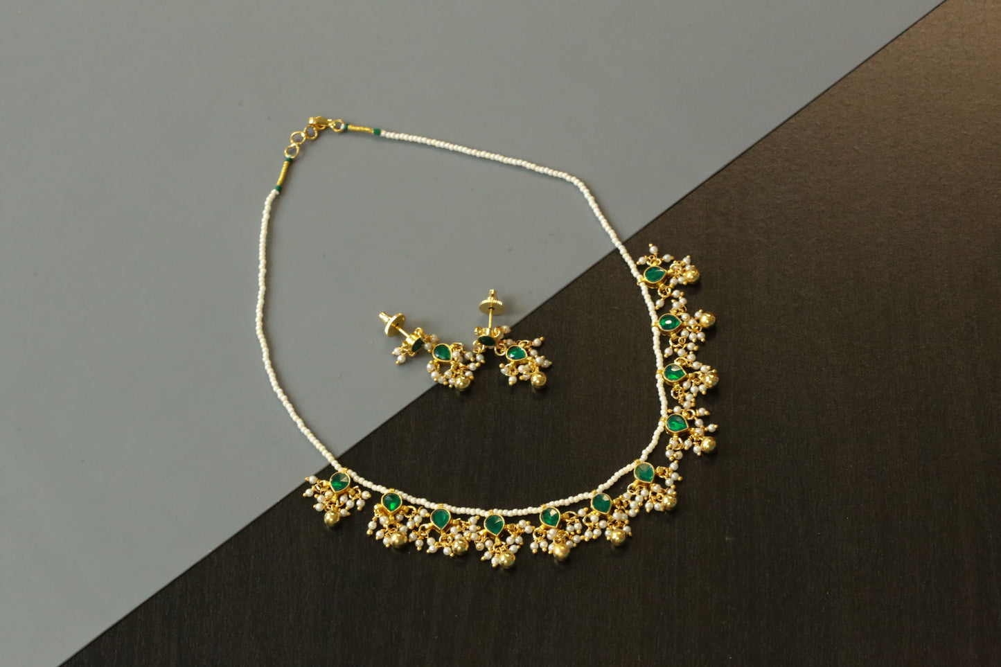 Dainty Pachi Kundan Set  - Green
