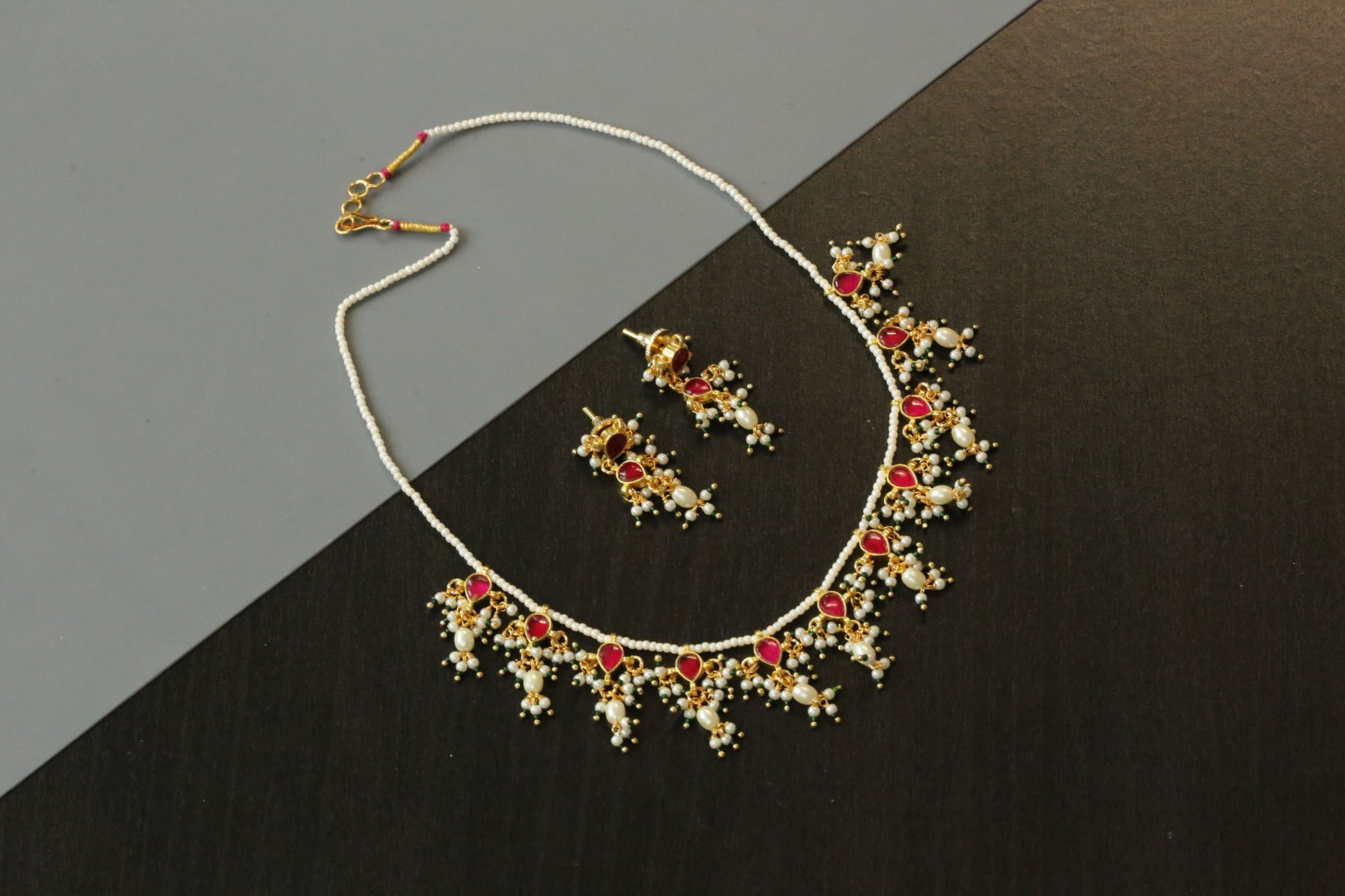 Dainty Pachi Kundan Set  - Ruby
