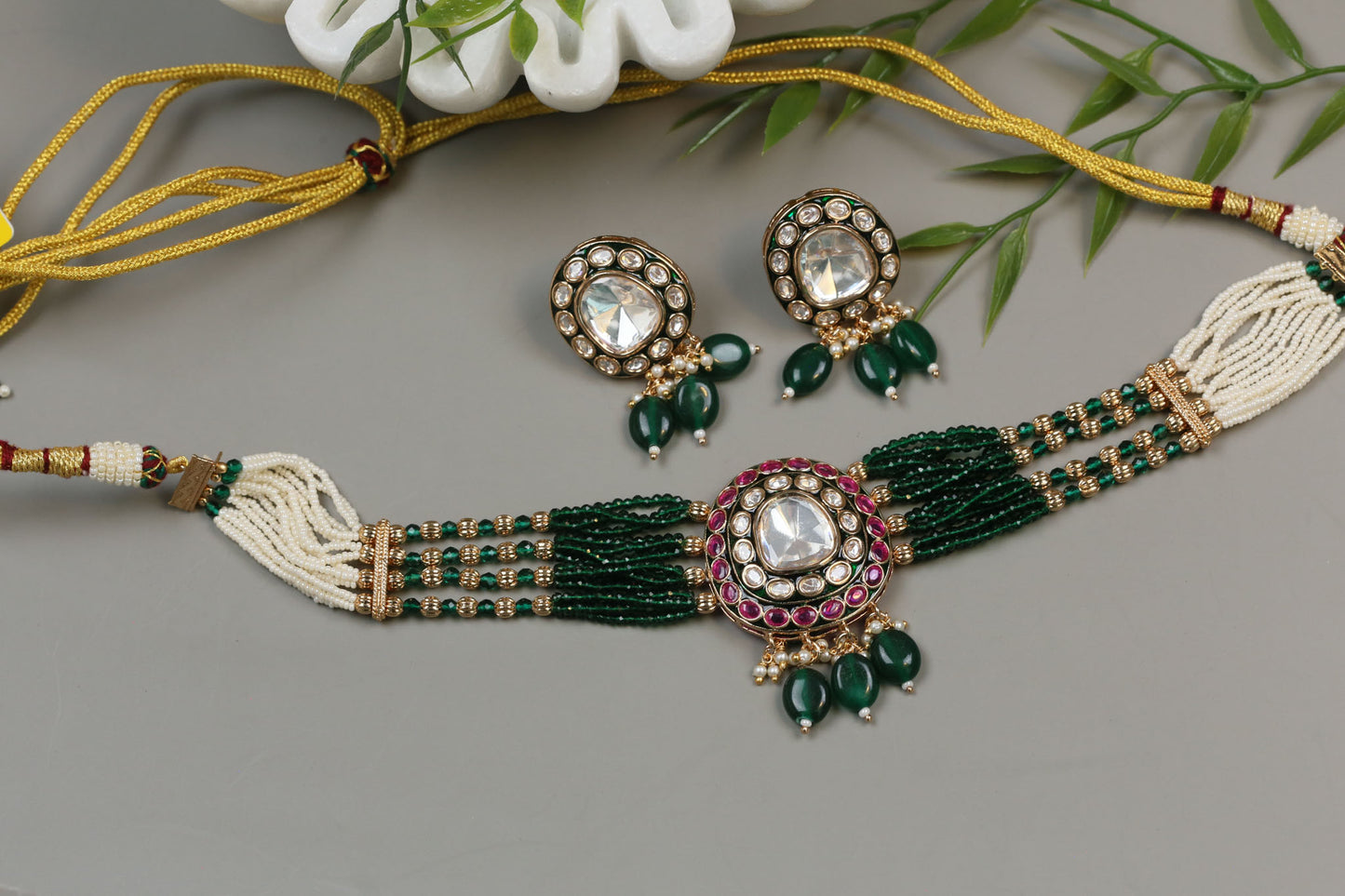 Uncut Kundan Choker Set - Green