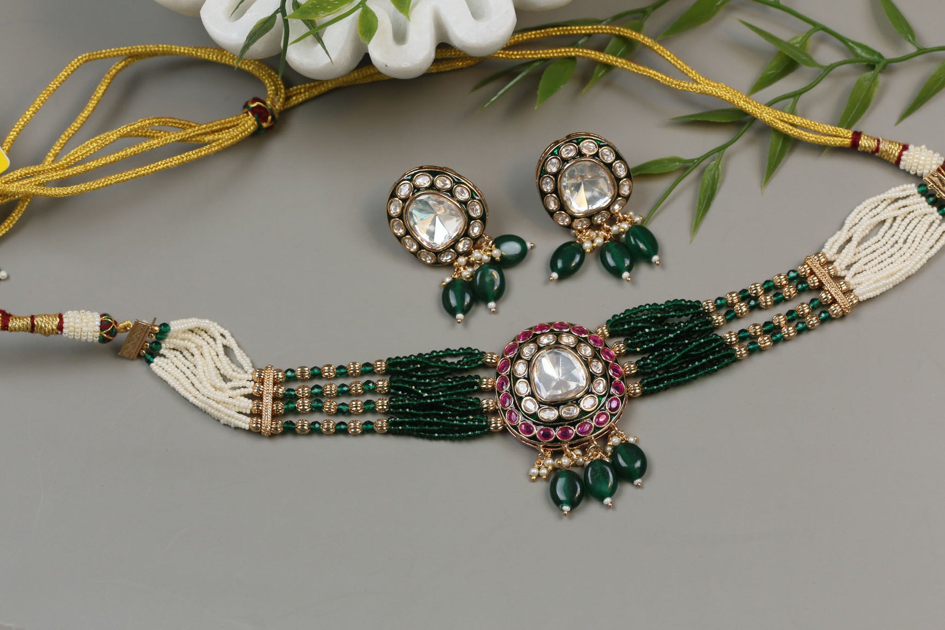 Uncut Kundan Choker Set - Green