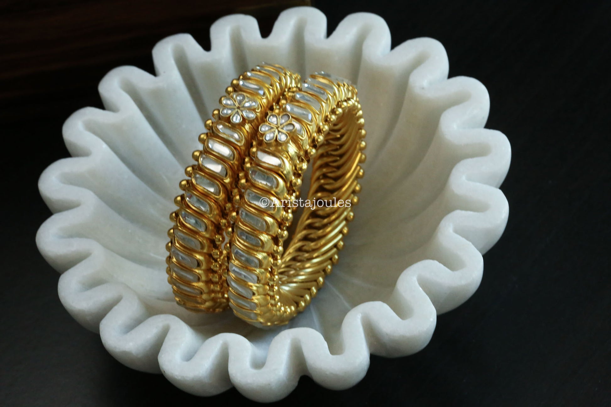 Saanvi 92.5 Silver Sutlada Kundan Polki Bangle