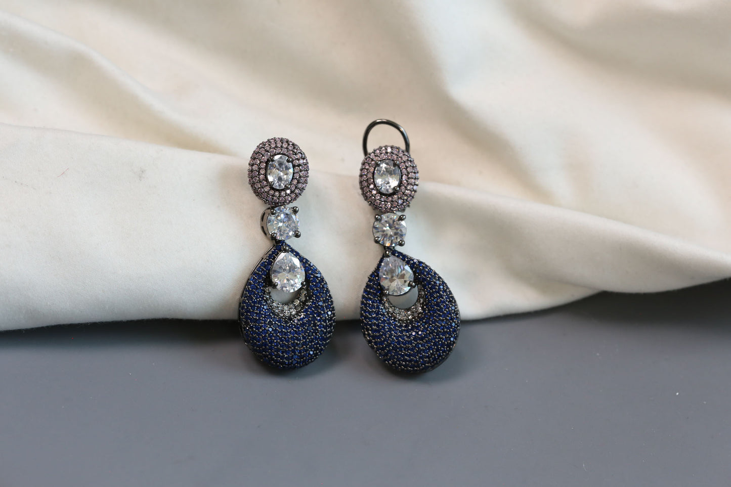 Contemporary Nano CZ Stone Earrings- Blue Pink