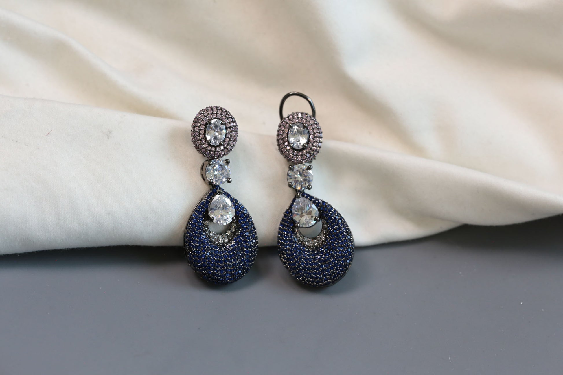 Contemporary Nano CZ Stone Earrings- Blue Pink
