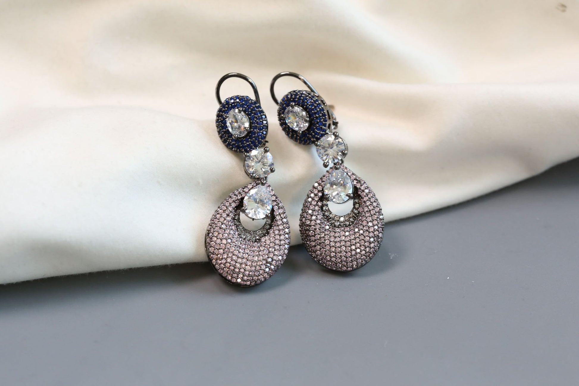 Contemporary Nano CZ Stone Earrings- Pink Blue