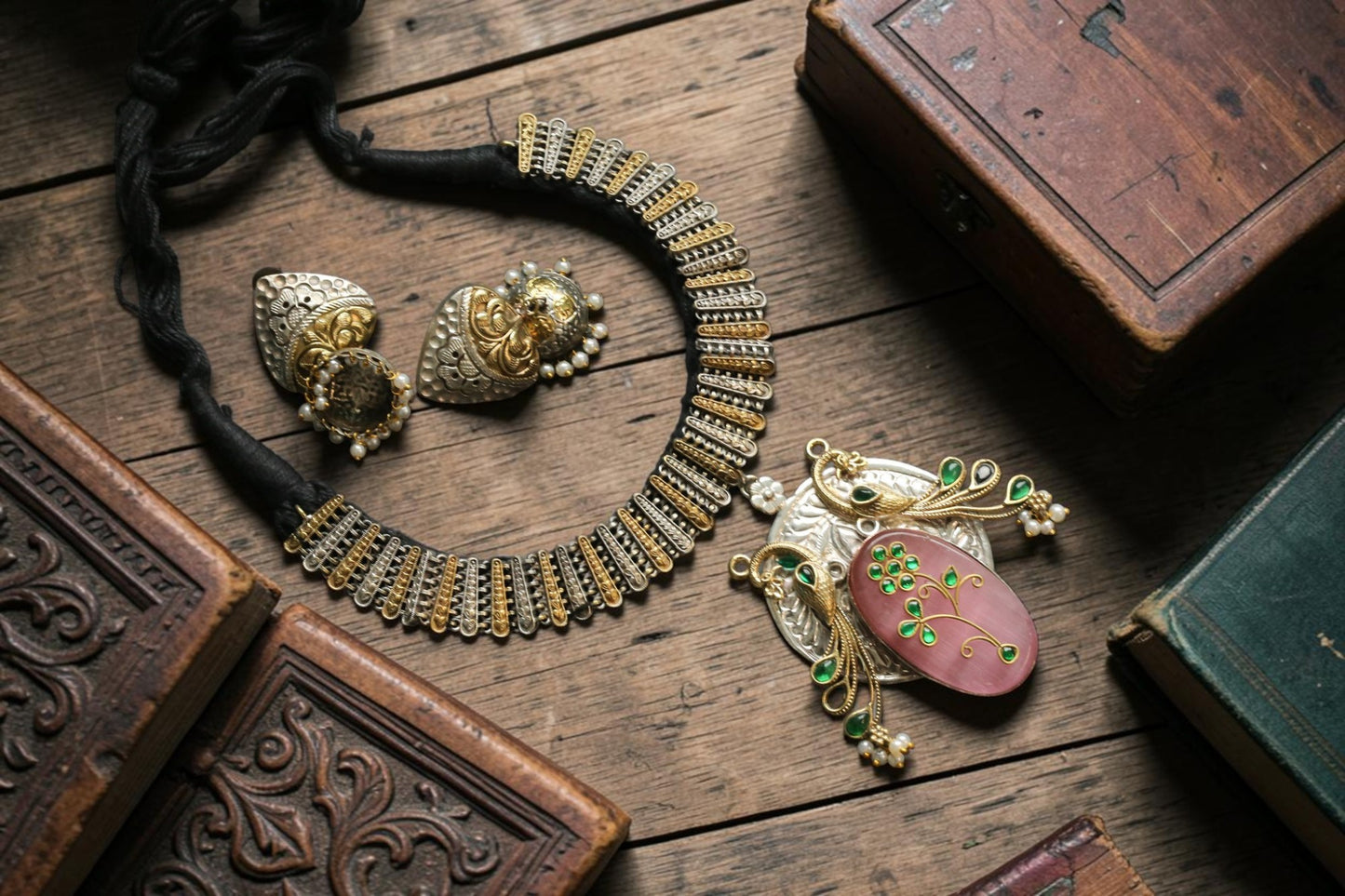 Fusion Inlay Kundan SLA Necklace - Pink