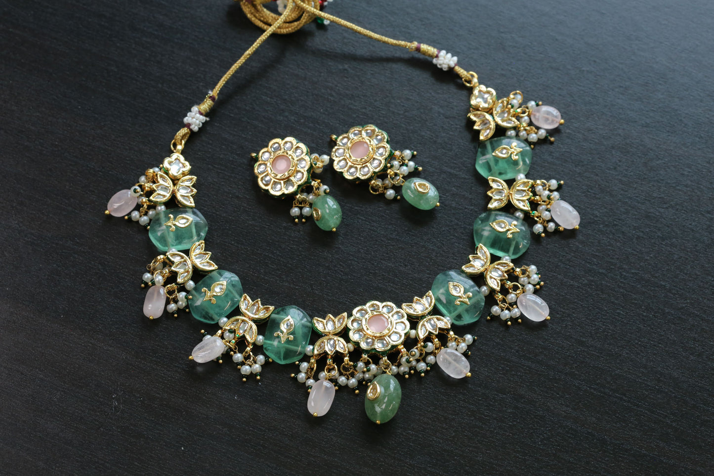 Meerut Kundan Inlay Work Necklace Set - Fluorite