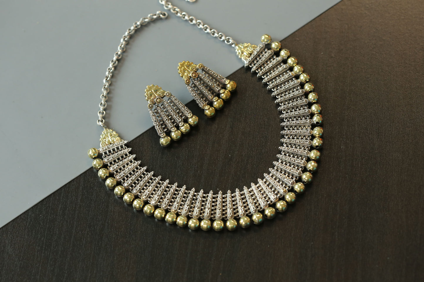 Dual Tone Brass Necklace Set
