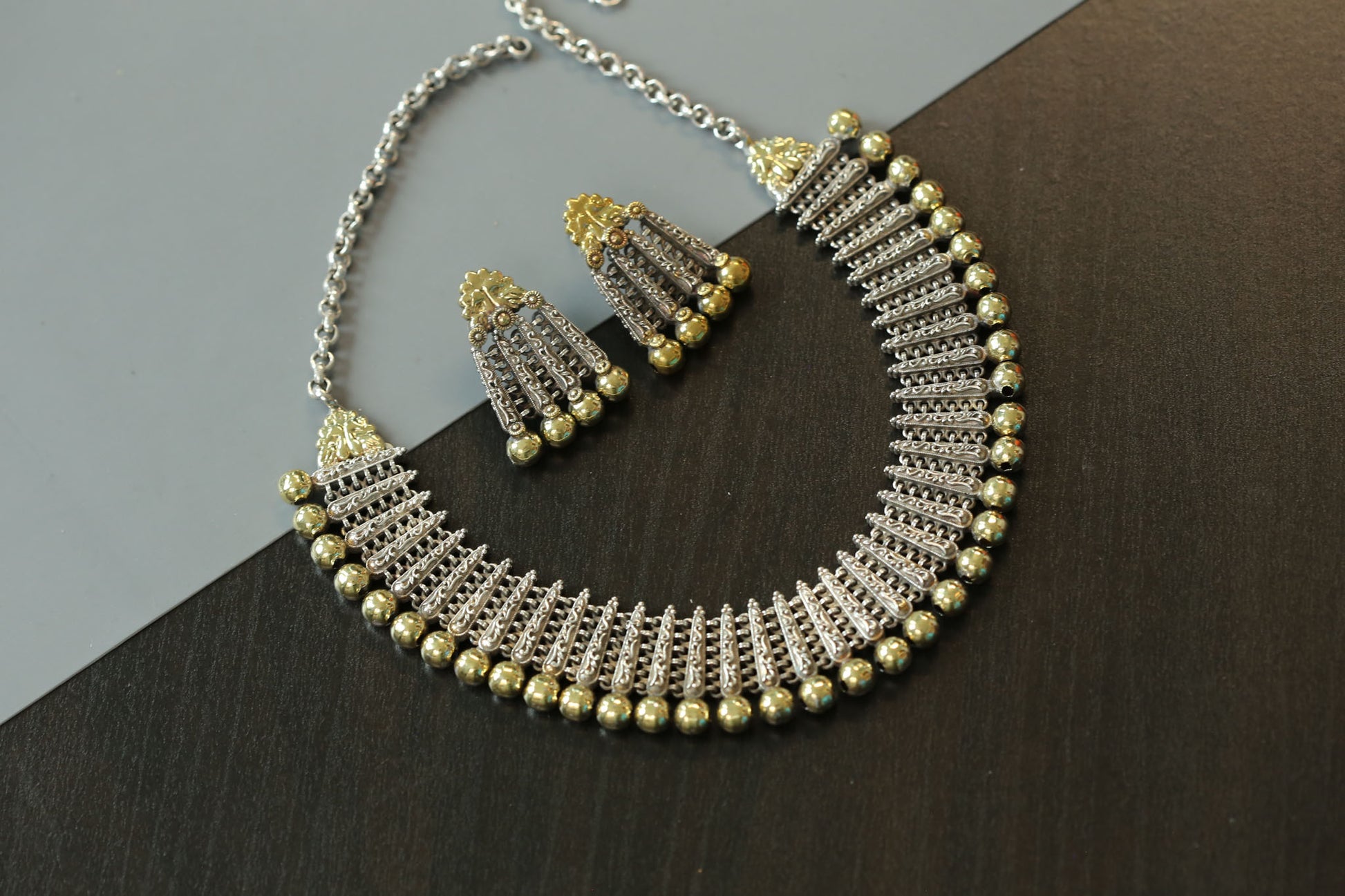 Dual Tone Brass Necklace Set
