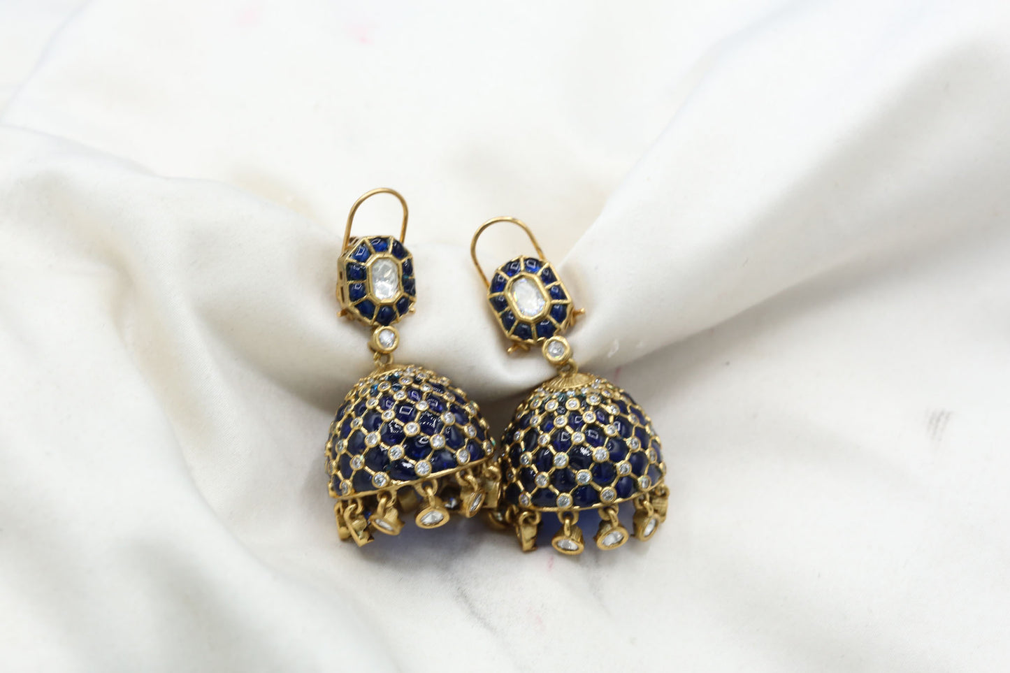 Takkar Kundan Polki Kundan Jhumka - Blue