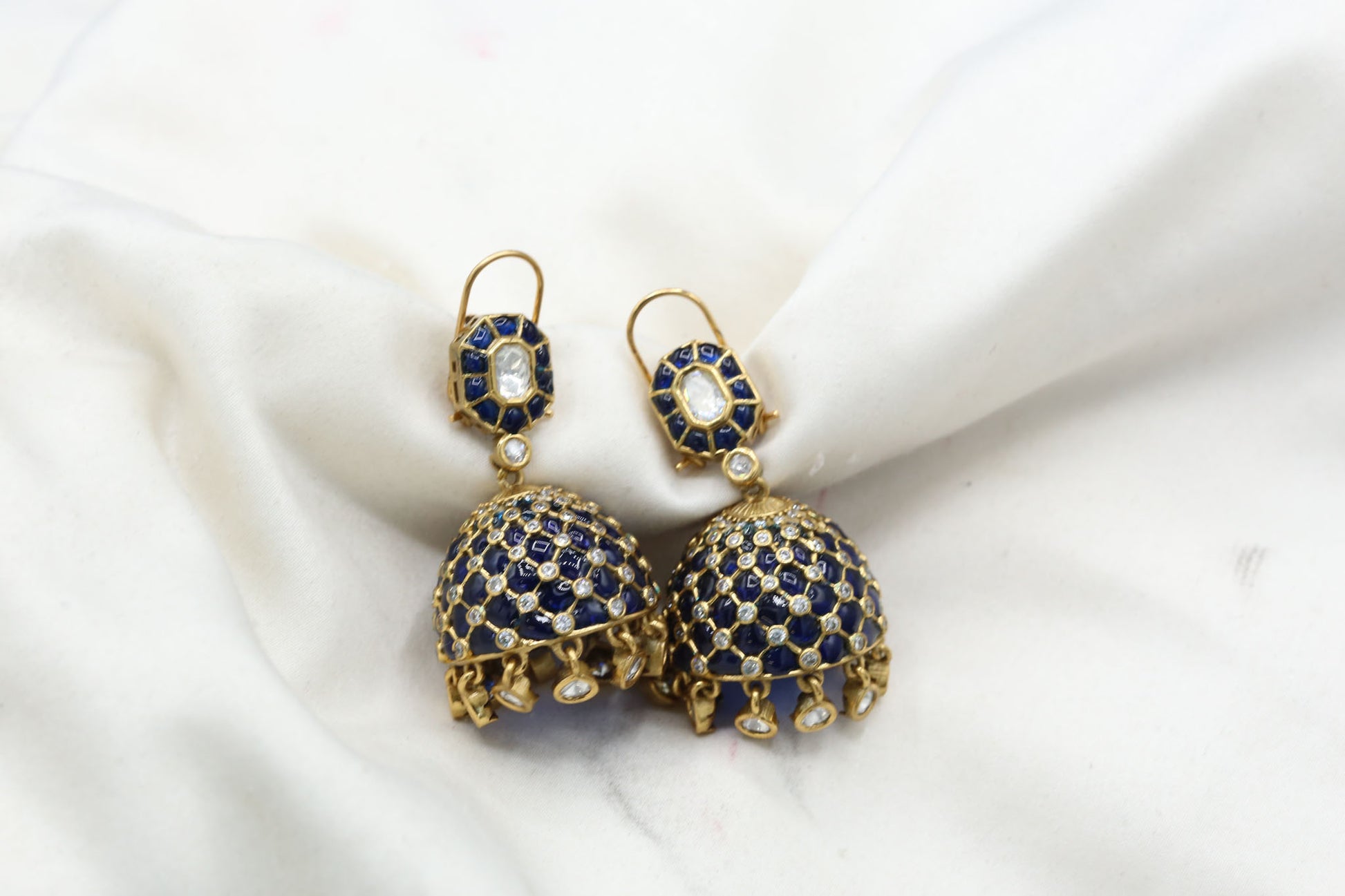 Takkar Kundan Polki Kundan Jhumka - Blue