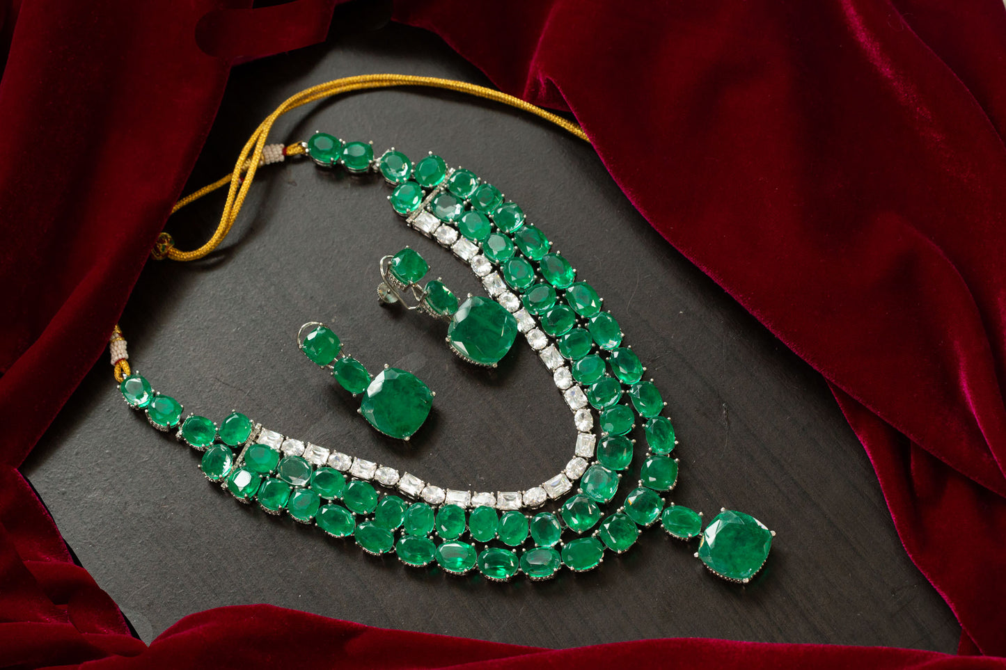 Maalini Green Doublet & CZ Necklace Set