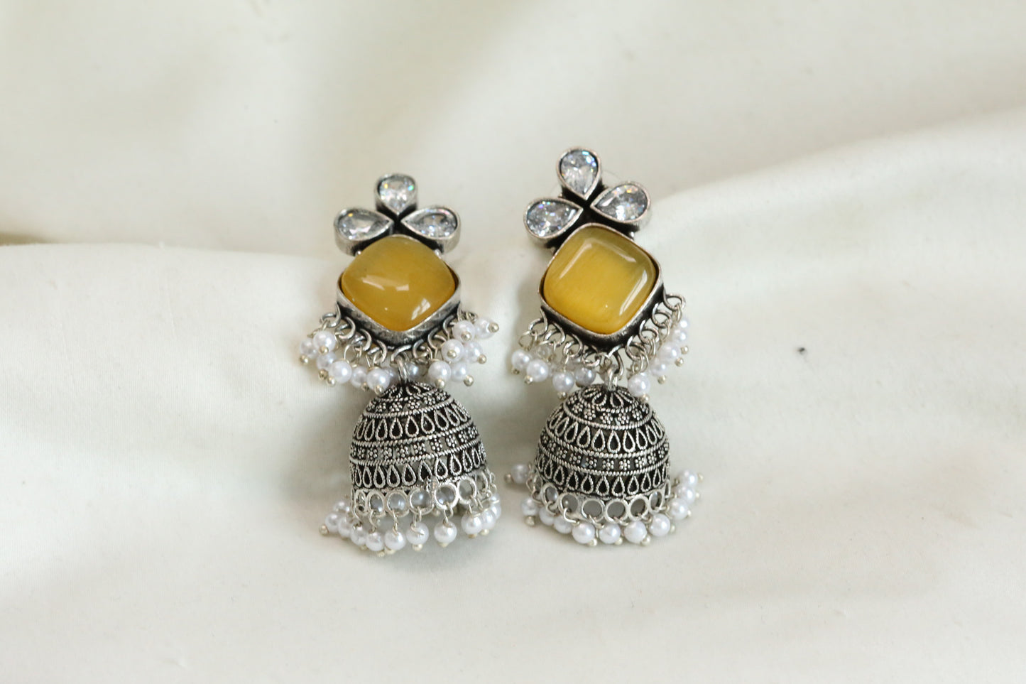 Yellow Monalisa Silver Look Jhumka