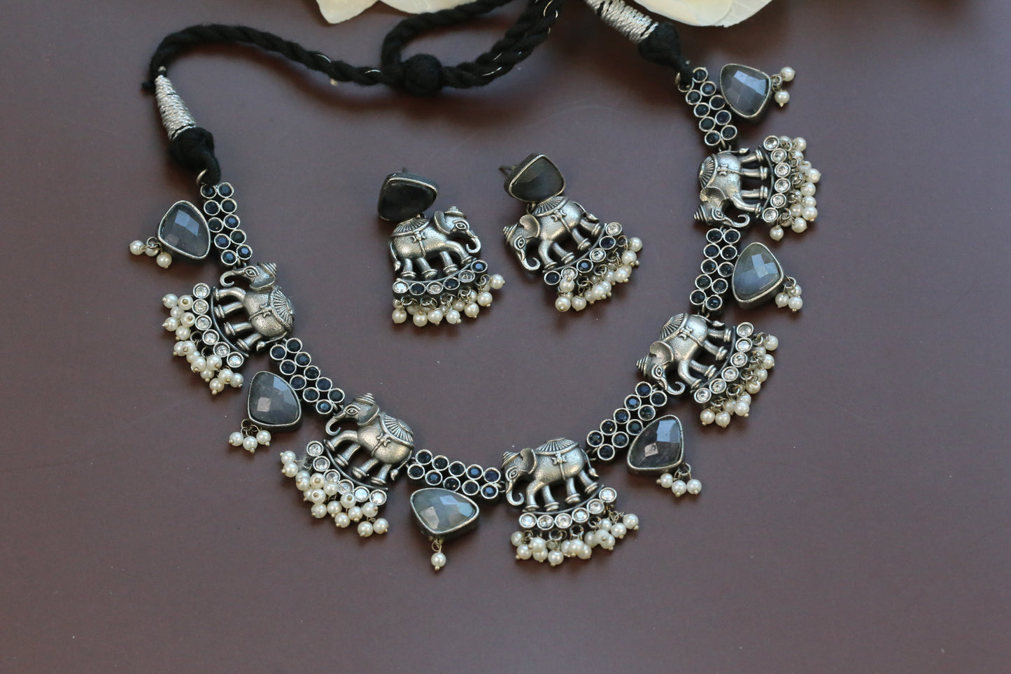 Gajraj Oxidized Necklace Set - Gray