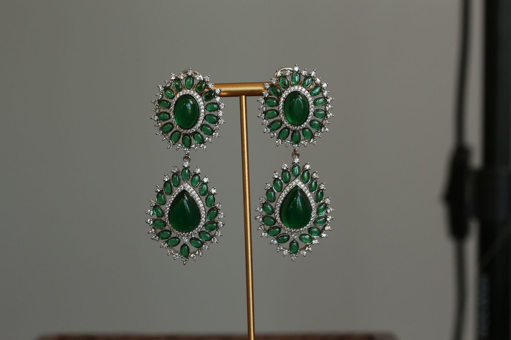 Designer CZ & Green Pota Doublet Earrings