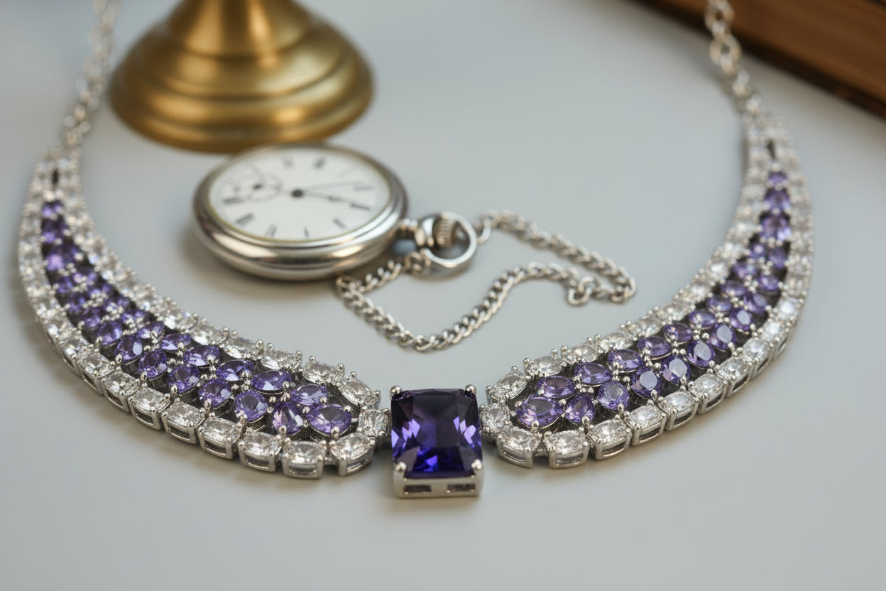 Lavender CZ Necklace, Earrings & Ring Set