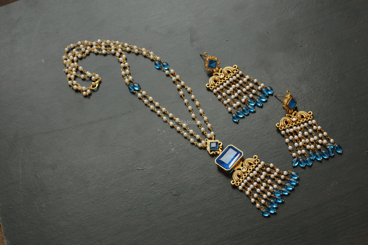 Aaira Designer Doublet Necklace Set  - Blue