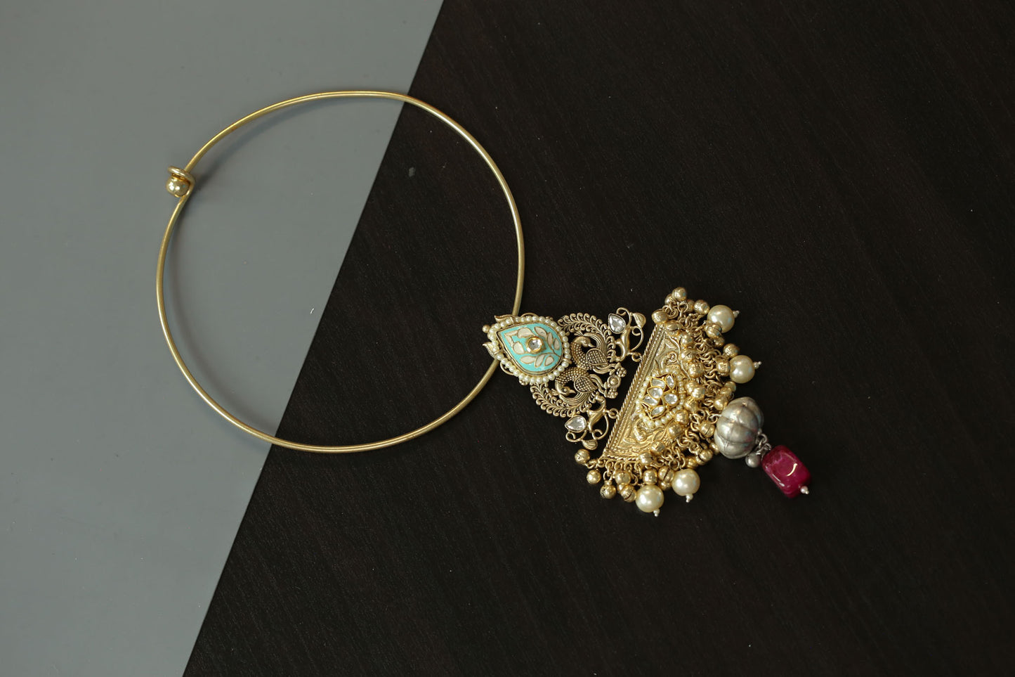 Dual Tone Fusion Kundan Hasli Necklace - Style 2
