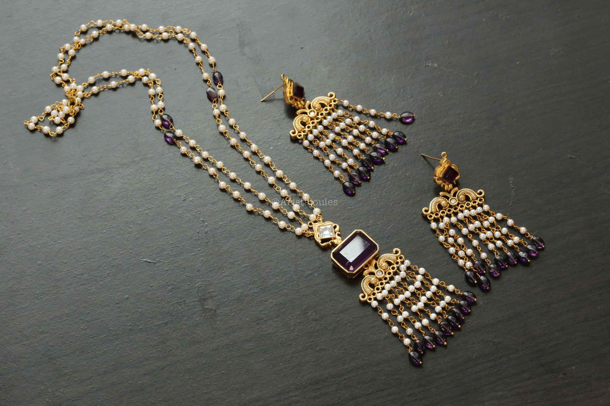 Aaira Designer Doublet Necklace Set  - Purple