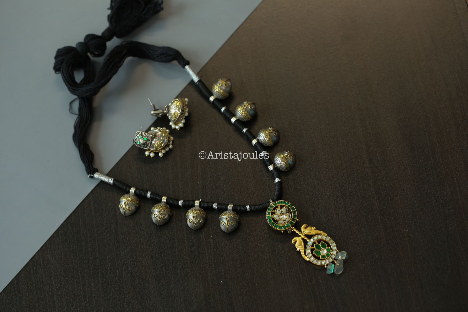 Mint Green Kundan Dual Tone Fusion Necklace Set
