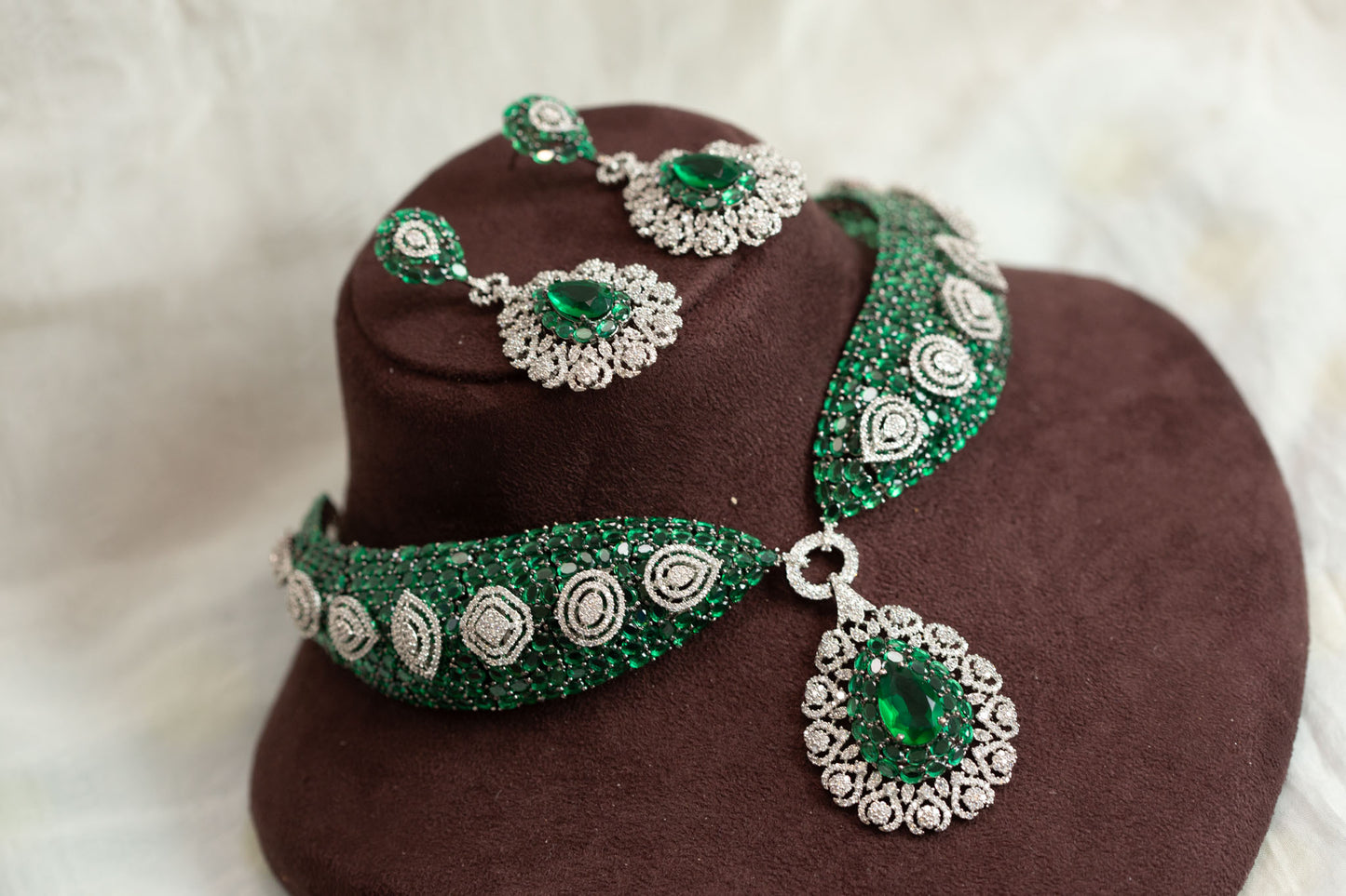 Mahira Premium CZ Doublet Necklace Set - Green